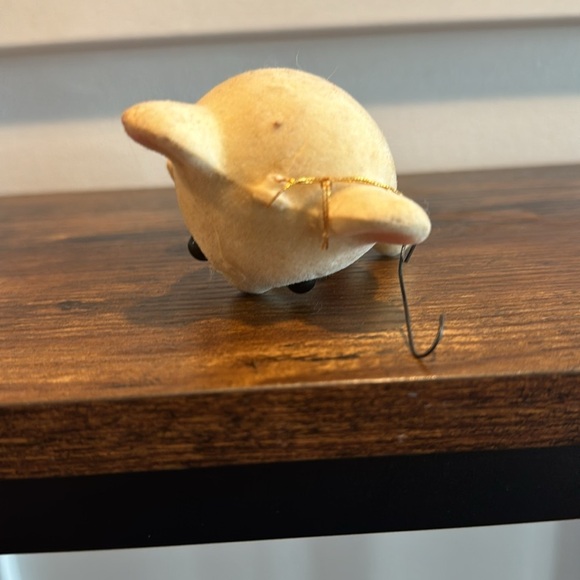 VINTAGE CHRISTMAS BEAR WITH OVERALLS AND TIE PLASTIC FLOCKED HANGING ORNAMENT - Picture 4 of 6